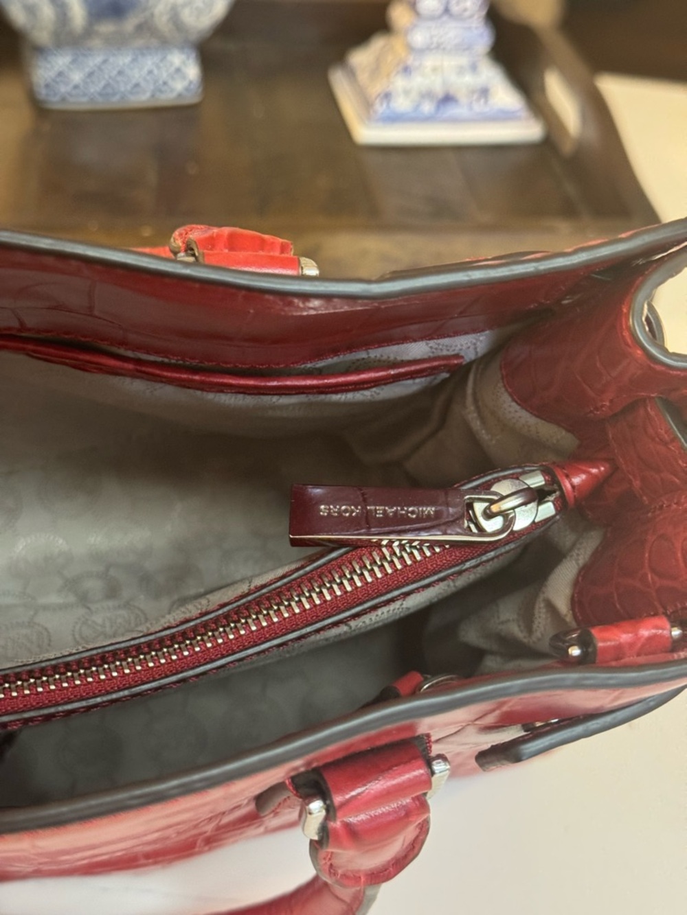 ❤️ MICHAEL KORS DILLON RED MEDIUM LEATHER CROCO EMBOSSED SATCHEL! - Picture 12 of 15